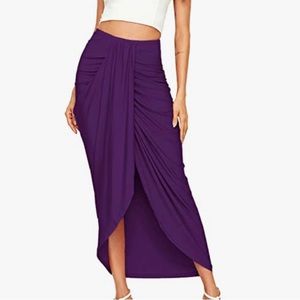 SheIn Women's Casual Slit Wrap Asymmetrical Elastic High Waist Maxi Draped Skirt